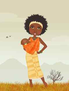 非洲式发型女人儿子