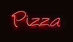 关闭披萨红色的霓虹灯光标志黑色的