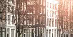 阿姆斯特丹街道视图狭窄的住宅房子历史城市中心阿姆斯特丹荷兰