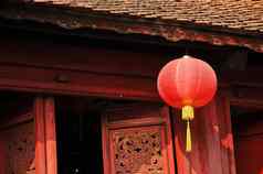 经典红色的纸中国人灯笼神圣的神社河内越南