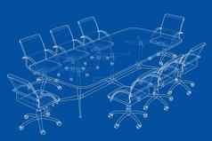 会议表格椅子草图风格