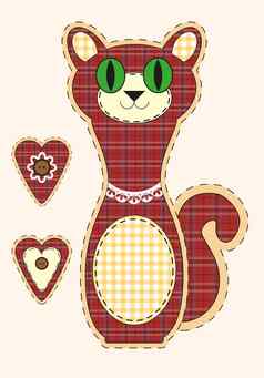 可爱的卡通猫平设计问候卡邀请标志织物纹理