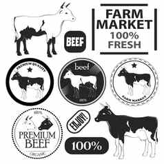 集溢价牛肉标签徽章设计元素