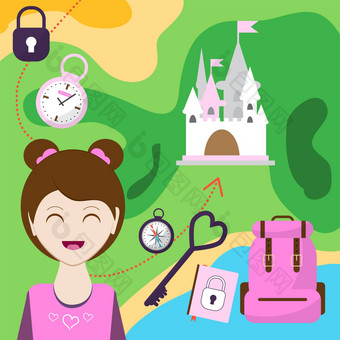 地图女孩背包项目通道城堡孩子游戏的地方
