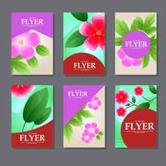 集矩形卡片红色的粉红色的花设计