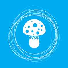 飞木耳蘑菇图标蓝色的背景摘要圈的地方文本