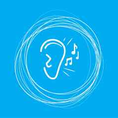 耳朵听声音信号图标蓝色的背景摘要圈的地方文本