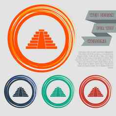 金字塔图标红色的蓝色的绿色橙色按钮网站设计空间文本