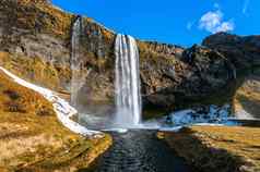 塞里雅兰瀑布瀑布美丽的瀑布冰岛