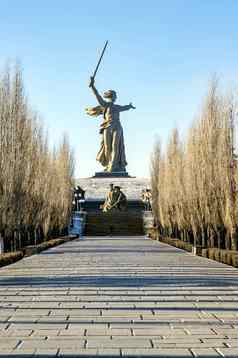 伏尔加格勒俄罗斯1月纪念碑世界战争祖国调用马马耶夫山