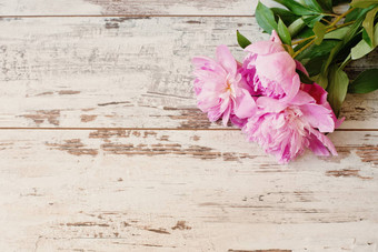 惊人的粉红色的牡丹白色光乡村木背景复制空间花框架古董阴霾婚礼礼物卡情人节一天母亲一天背景