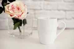 杯子模型咖啡杯模板咖啡杯子印刷设计模板白色杯子模型空白杯子模型风格股票产品图像风格股票摄影白色咖啡杯玫瑰花