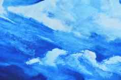蓝色的天空白色云画水彩油漆帆布