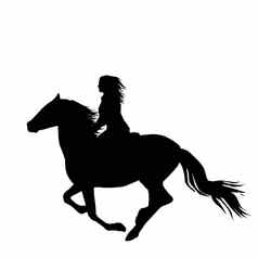 黑色的轮廓女人骑手运行马