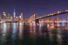 晚上纽约城市灯晚上纽约