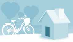 插图房子自行车背景