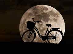 轮廓自行车超级月亮完整的月亮