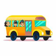 平学校公共汽车学校孩子们骑校车回来学校平概念快乐小学生看窗户