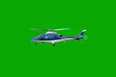 白色蓝色的直升机飞行孤立的浓度绿色