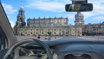 车挡风玻璃视图宫廷教堂德累斯顿大教堂德国