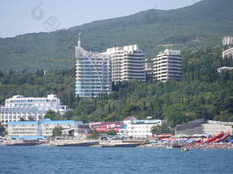 高多层酒店复合物背景城市海滩