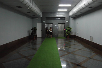 客人期待电梯宽敞的大厅大理石地板上绿色地毯