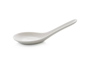 白色空陶瓷勺子汤白色背景