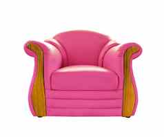 粉红色的皮革沙发孤立的白色