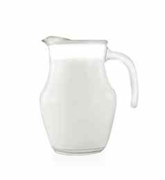 玻璃壶新鲜的牛奶白色背景