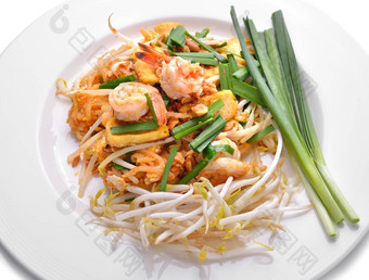 泰国食物垫泰国搅拌弗莱面条虾