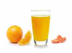 橙色汁玻璃橙色水果维生素平板电脑whi