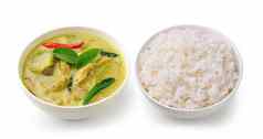 泰国食物鸡绿色咖喱白色博尔大米一点点