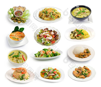 集泰国食物白色背景