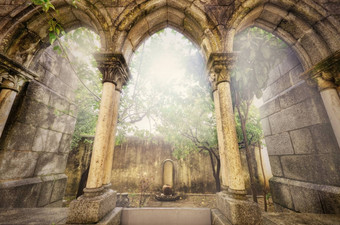 古老的哥特拱门神秘岛幻想景观埃武拉