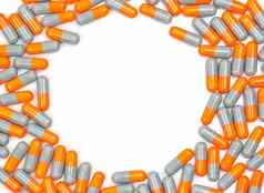 色彩斑斓的抗生素胶囊药片圆模式孤立的白色背景复制空间药物电阻抗生素药物合理的健康政策健康保险概念