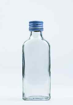 空透明的玻璃瓶关闭铝帽孤立的白色背景空白标签复制空间饮料医学产品设计模板玻璃瓶包装