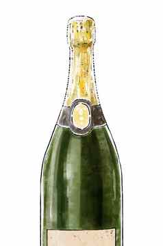 插图瓶香槟孤立的白色背景酒集合美食饮料空白标签