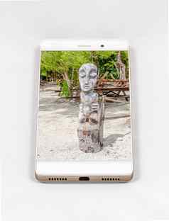 智能手机显示完整的屏幕图片木雕像法国