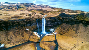 空中视图塞里雅兰瀑布瀑布美丽的瀑布冰岛