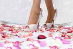 新娘走路散落玫瑰花瓣