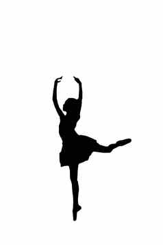 优雅的芭蕾舞女演员轮廓年轻的芭蕾舞跳舞女孩尖端鞋子的态度后面孤立的白色背景