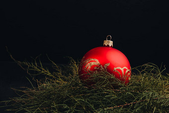 圣诞节一年装饰作文前视图Fur-tree分支机构<strong>球框</strong>架木背景的地方文本关闭