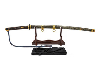 “凯gunto’<strong>日本</strong>海洋剑世界战争鞘包装雷皮肤木站袋前面孤立的白色背景