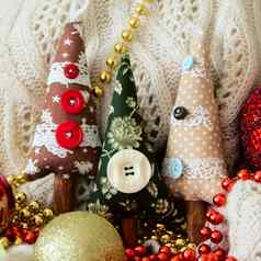 纺织手工制作的玩具冷杉树圣诞节照片