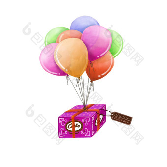 蛋糕盒子<strong>气球</strong>快乐生日概念