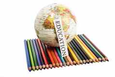 颜色铅笔全球教育请注意