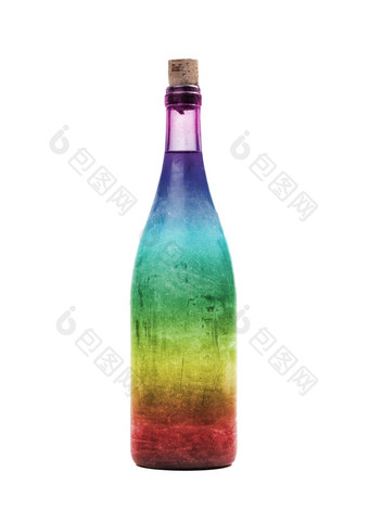 瓶酒彩虹彩色的瓶覆盖灰尘