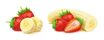 <strong>香蕉</strong>草莓孤立的白色背景剪裁路径