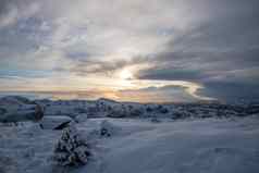 深雪景观冬天日落