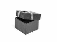 开放黑色的礼物盒子银丝带孤立的白色后台支持